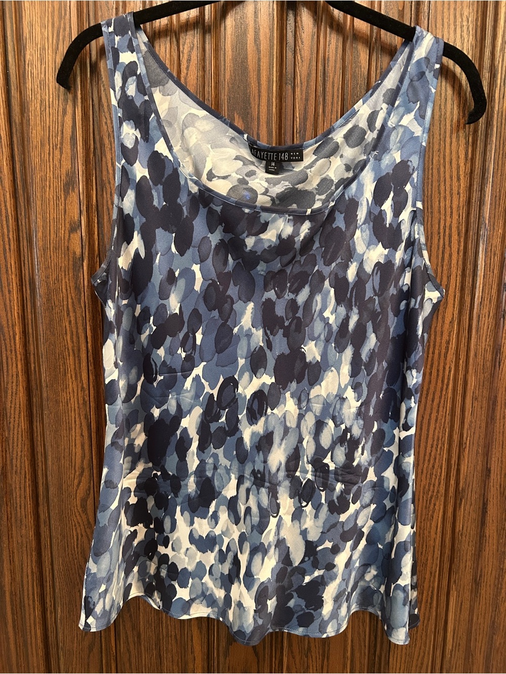 Lafayette 148 New York Blue and White Printed Silk Tank Top